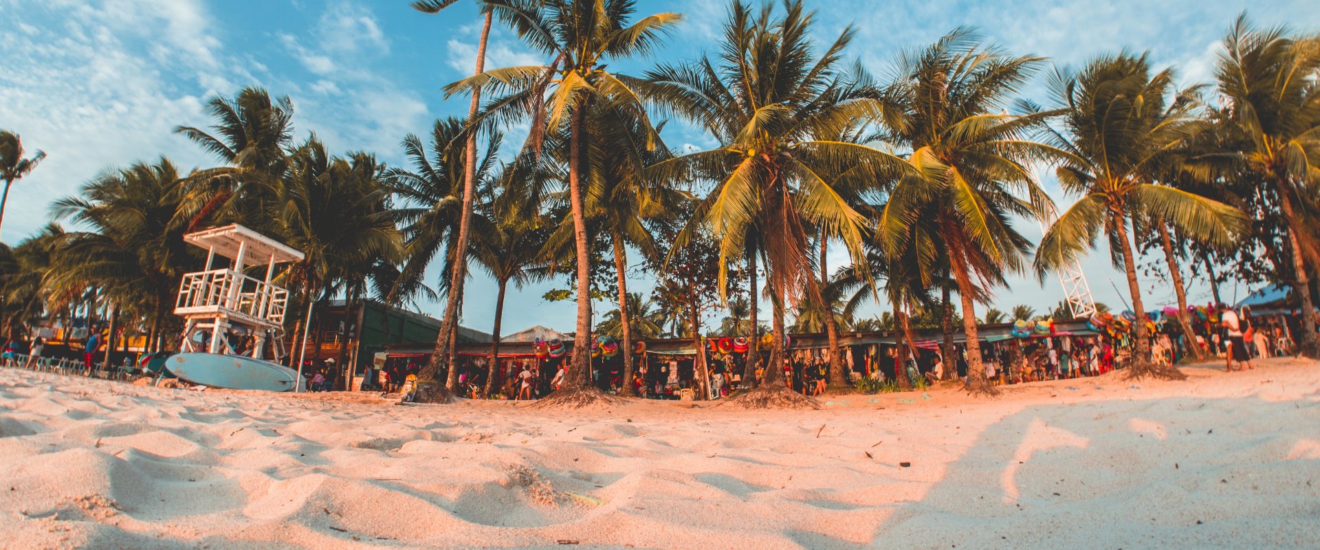 a picture of white sand and palm trees