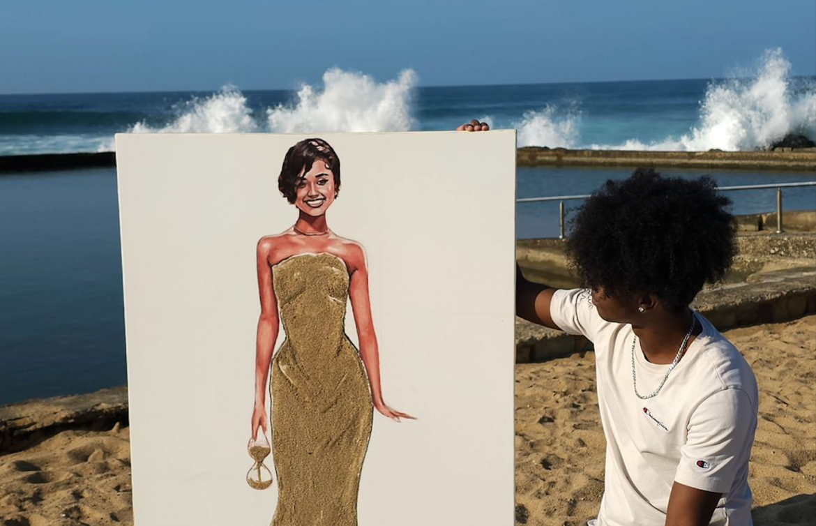 SA artist catches another viral wave with sand-painted Tyla portrait