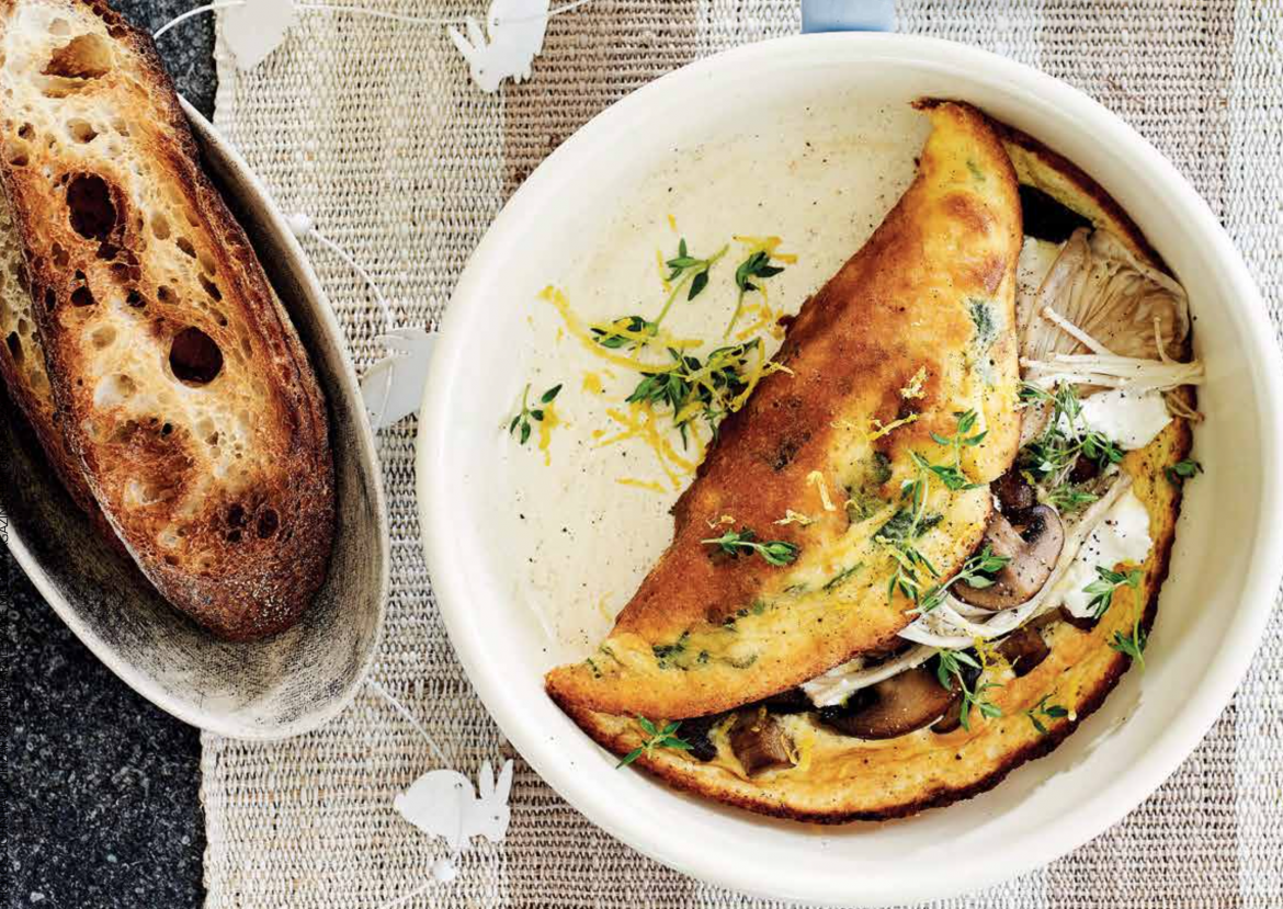 Mushroom & goat’s cheese soufflé omelettes